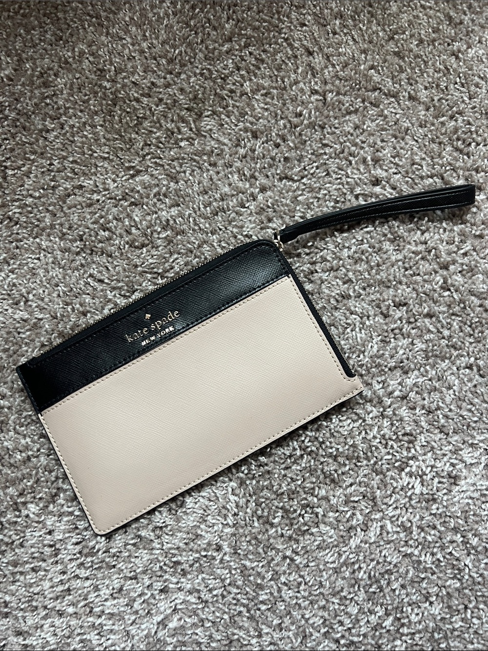 kate spade Black & Cream Zip Wristlet with Gold Logo